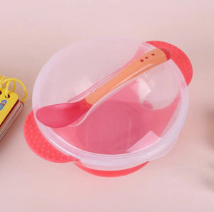 Baby feeding bowl with spoon and lid