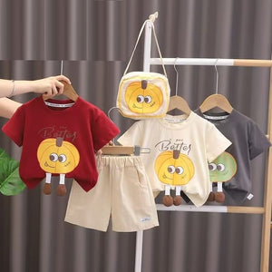 Cheeky Citrus Cutie – 3-Piece Kids Outfit Set (T-Shirt, Shorts & Bag)