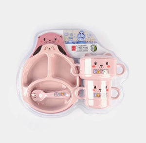 Cute Animal-Themed Children's Tableware Set – 5 Pieces (Pink)